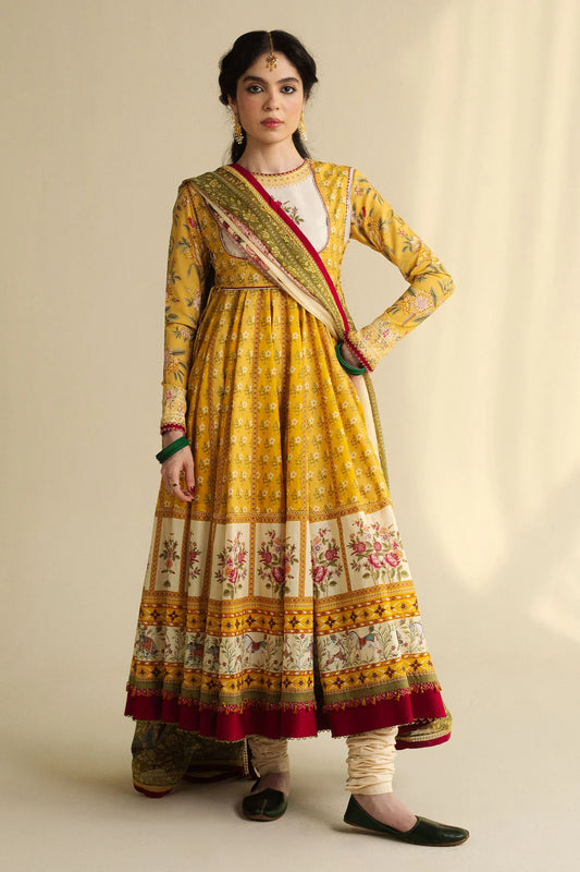 Amaltas-D3-Ethnic mustard kalidaar with contrast silk dupatta by-Zara shahjahan