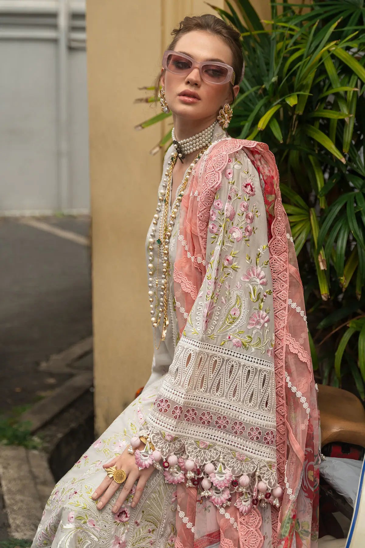 Amani dove grey designer lawn suit by Annus Abrar with organza detailing