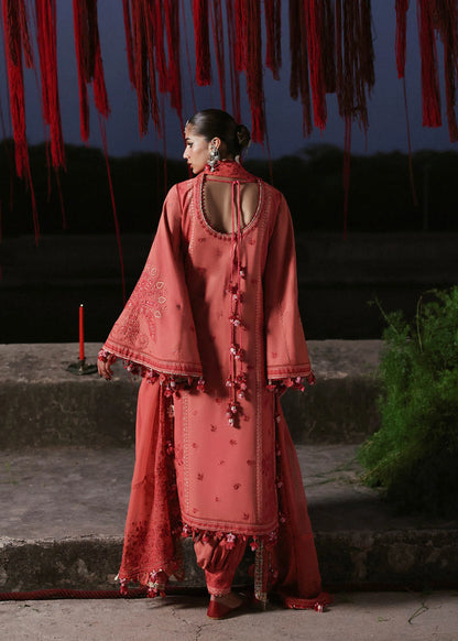 Amani Dual Tone Pink Karandi Suit with Chiffon Embroidered Dupatta | pakistanimoda.com