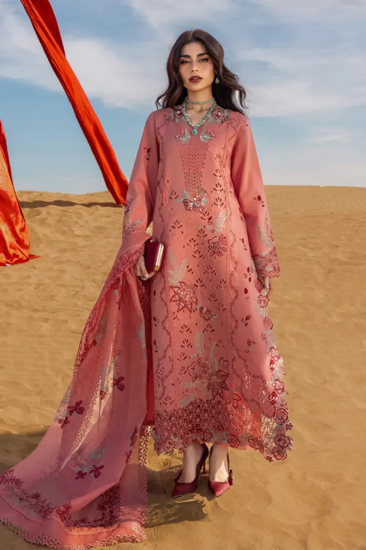 Amani Rang Rasiya soft tangerine stitched lawn suit 2026 Pakistanimoda