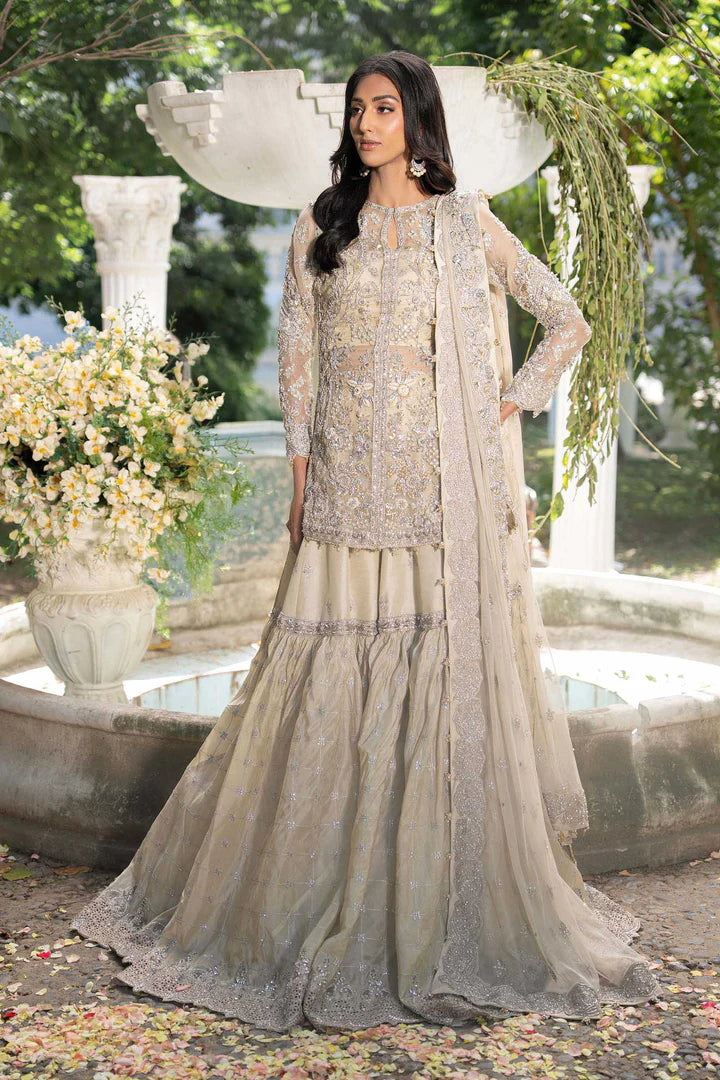 Amaris Maria B Royal-Rawa Ivory Bridal Gharara with sheesha, crystals & dabka naqshi handwork stitched for weddings – Pakistanimoda