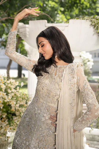 Amaris Maria B Royal-Rawa Ivory Bridal Gharara with sheesha, crystals & dabka naqshi handwork stitched for weddings – Pakistanimoda