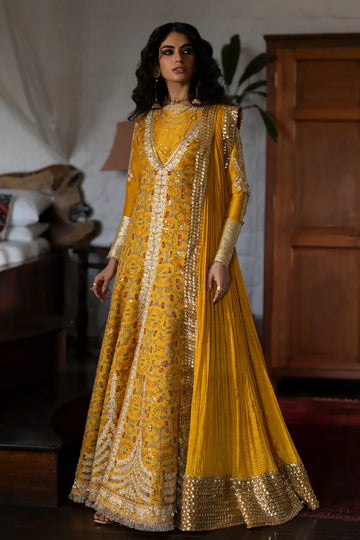 Saad Bin Shahzad Luxury Marigold Stitched Sharara Outfit Amina In Tussar Silk With Crushed Dupatta Pakistanimoda.
