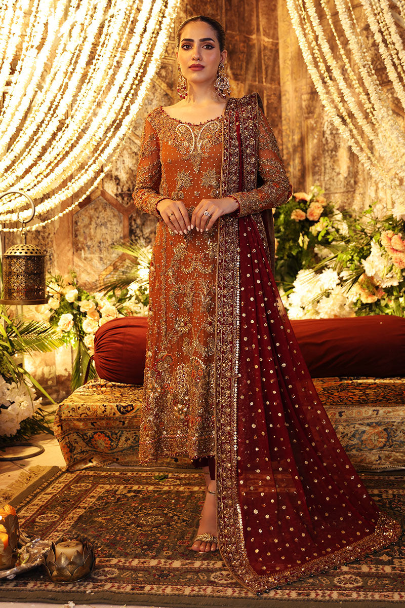 Anaa-Elegant Bridal Rust Orange Shirt Paired with Matching Trousers