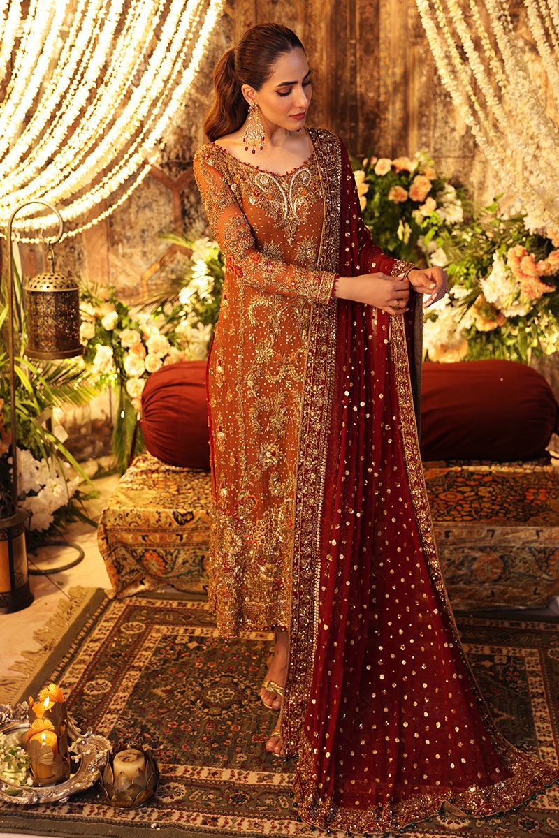 Anaa-Elegant Bridal Rust Orange Shirt Paired with Matching Trousers