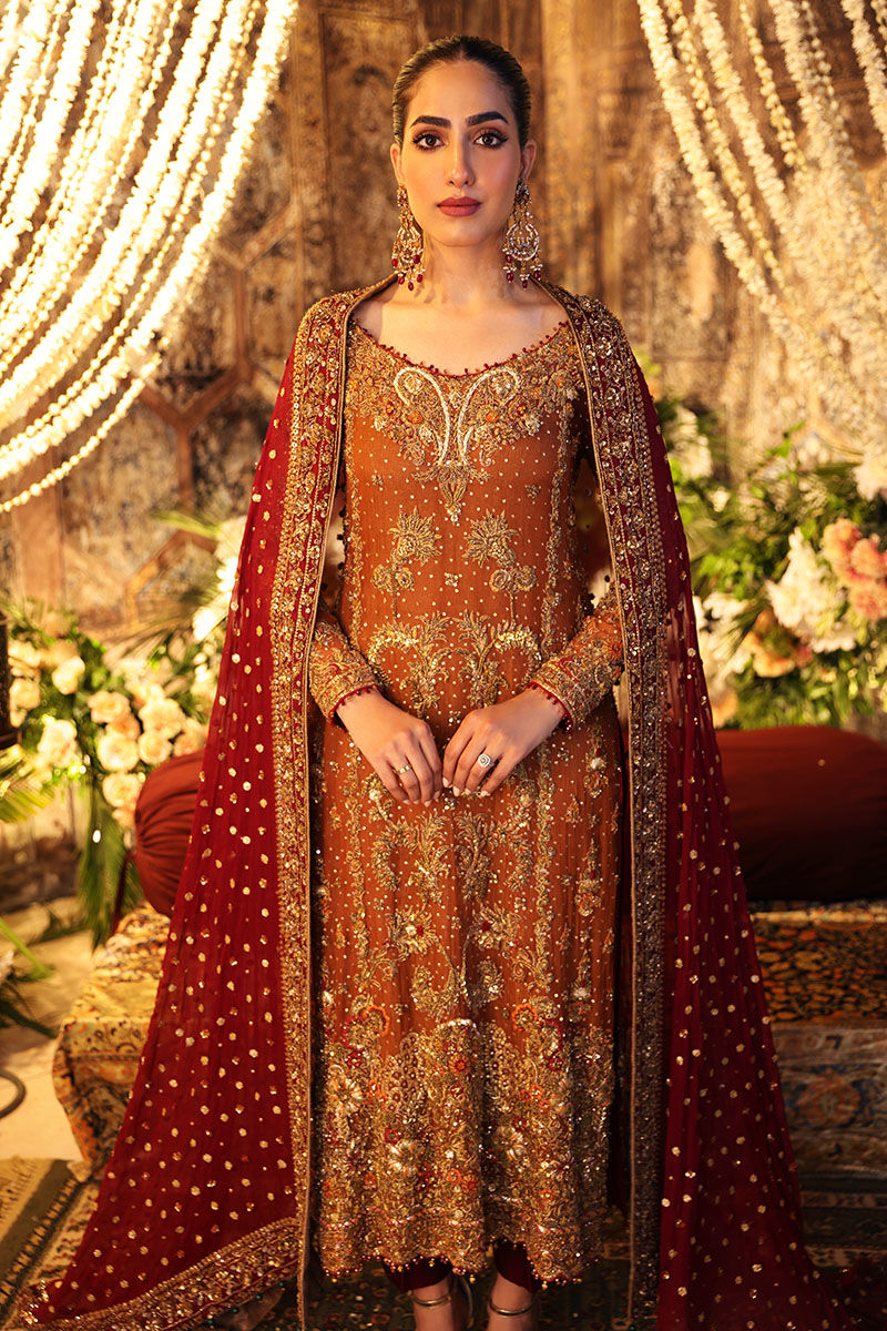 Anaa-Elegant Bridal Rust Orange Shirt Paired with Matching Trousers