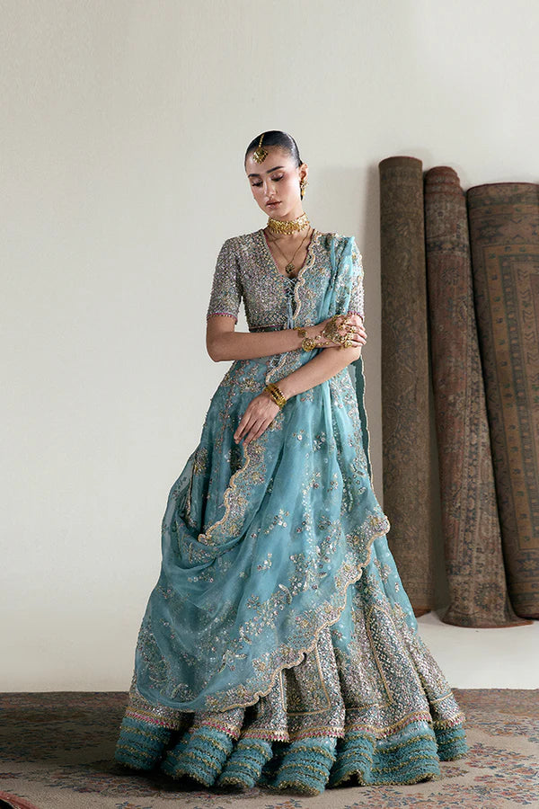 aqua blue dress for wedding pakistani Elegant Embellished Aqua Blue Pakistani Kameez Wedding Dress MEDIUM