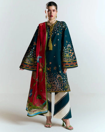 Anara-Deep teal embroidered Pakistani ensemble for women