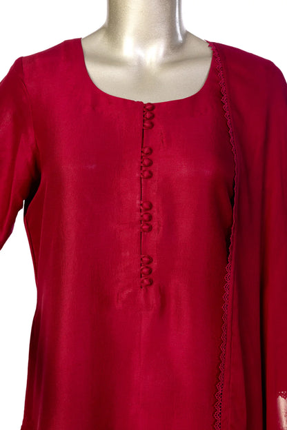 Anaya-Stunning Maroon Raw Silk Suit with Dupatta
