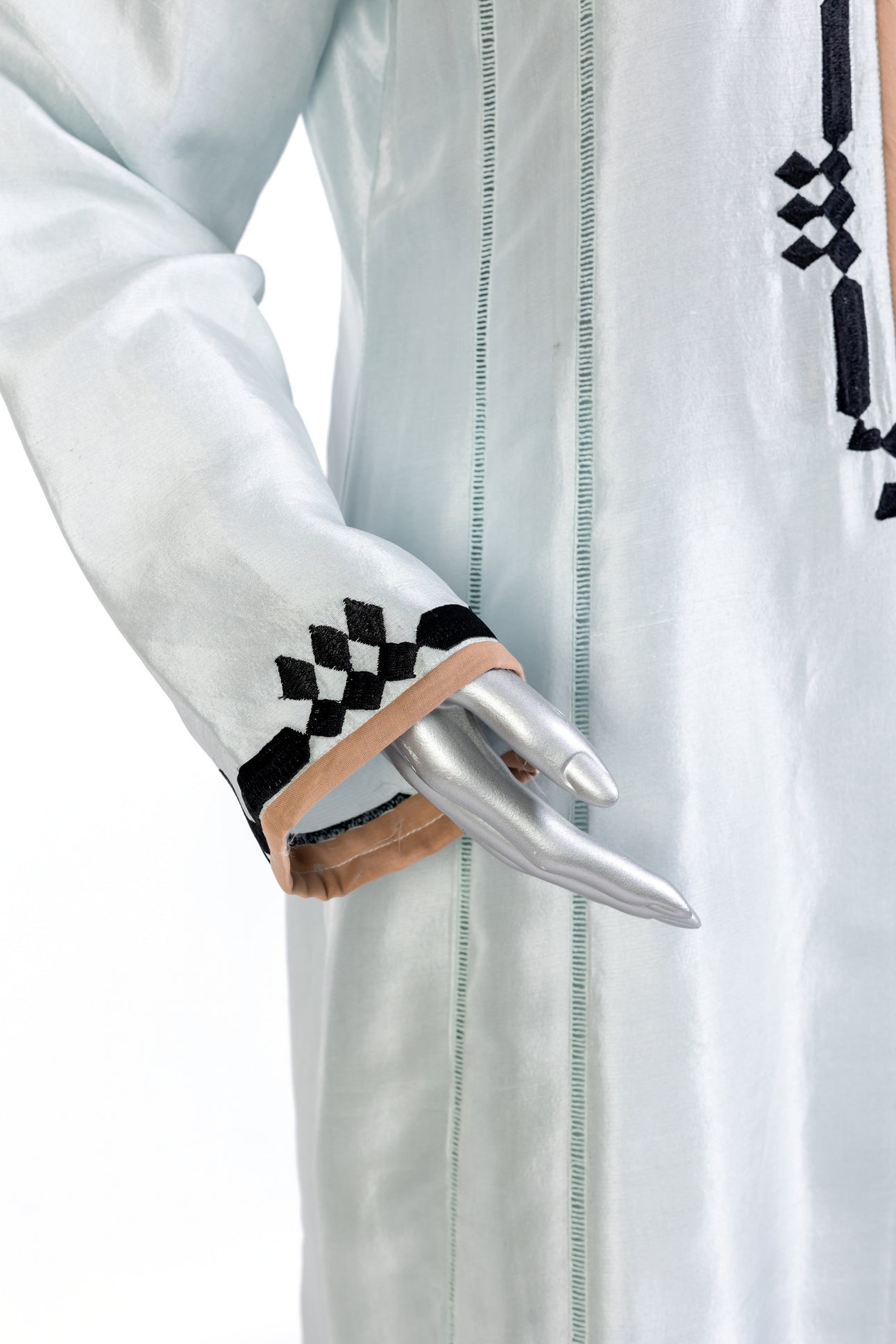 Anchal by MariamRaj – Sky blue embroidered Korean silk suit with peach dupatta