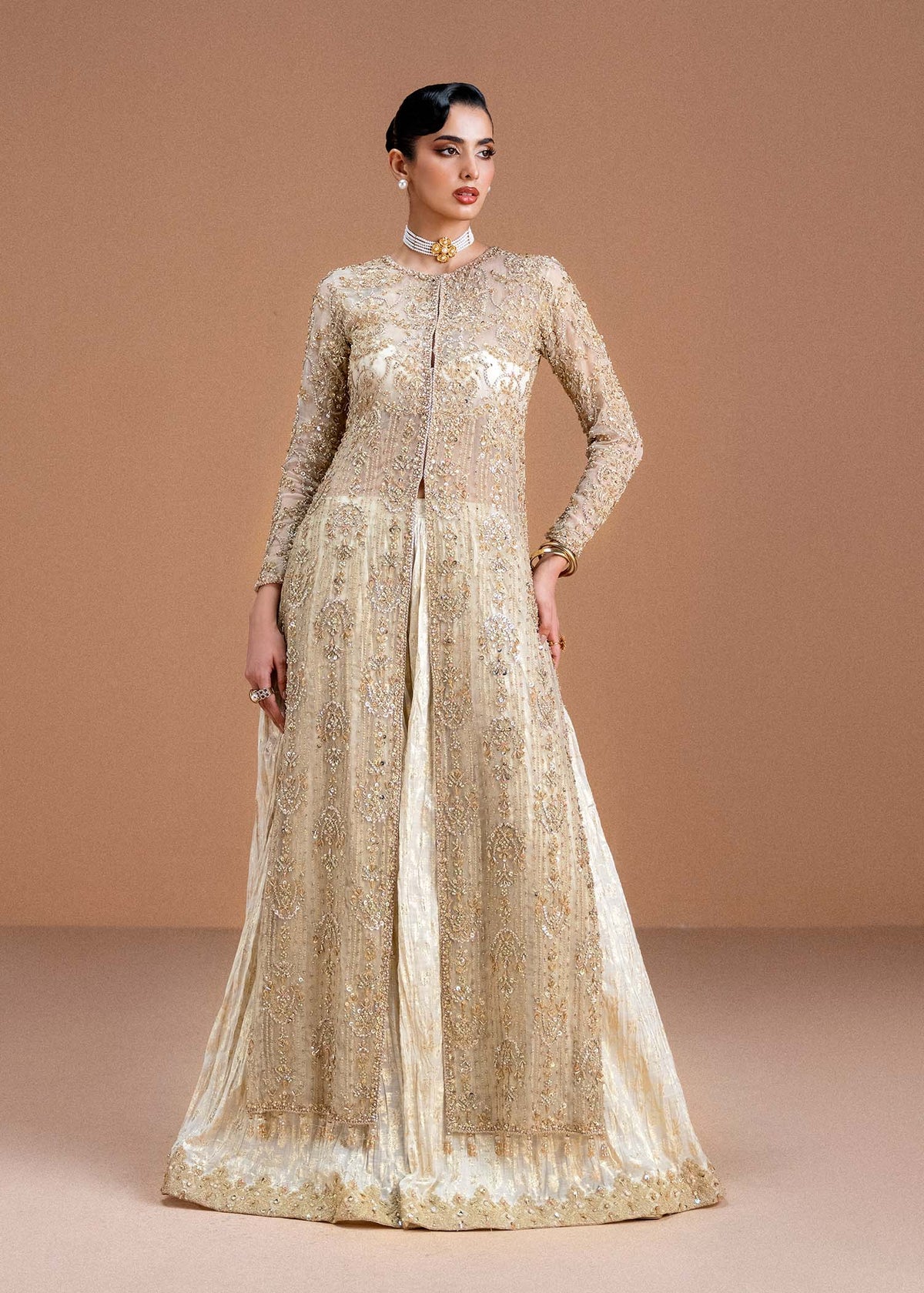 Aneesa by Kanwal Malik Pakistani wedding outfit with pearl white organza pishwas