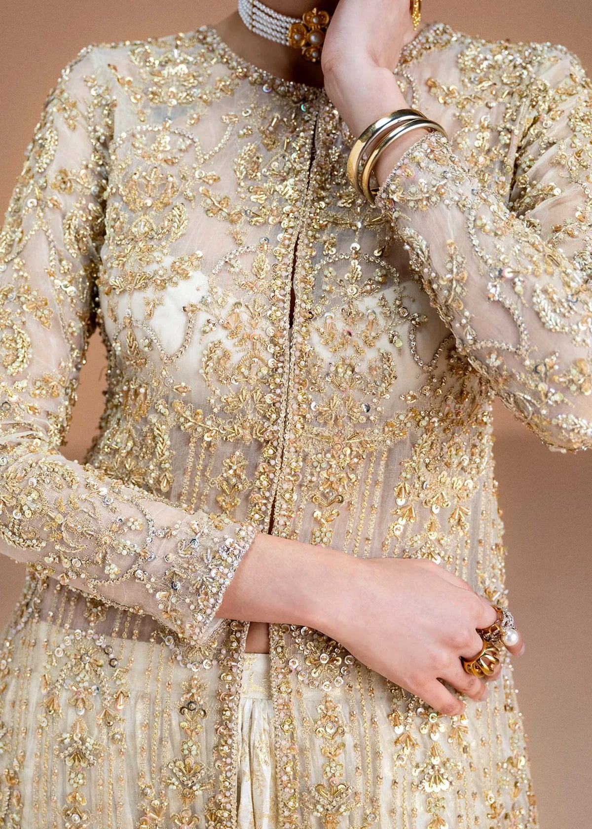 Aneesa by Kanwal Malik Pakistani wedding outfit with pearl white organza pishwas