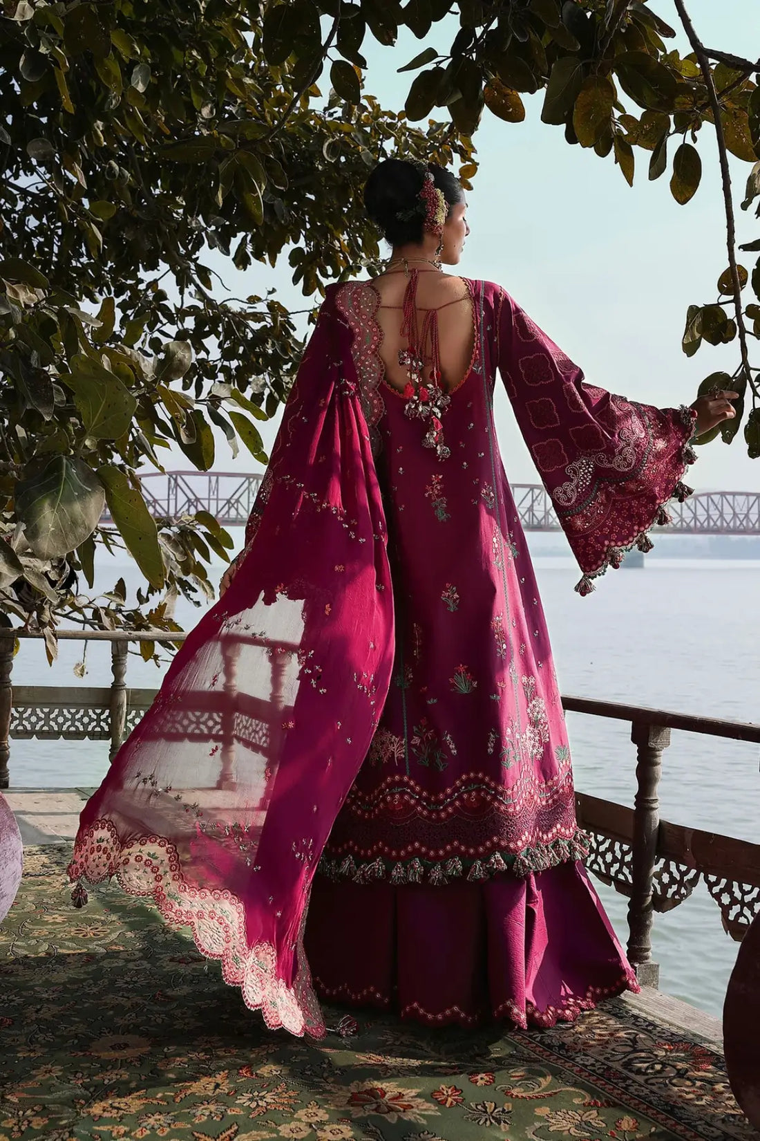 Plum Anjas by Hussain Rehar stitched lawn 3PC with detailed floral embroidery 