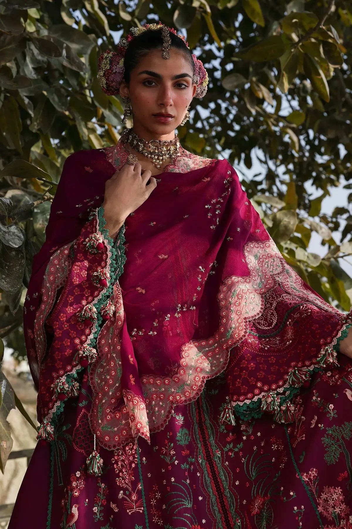 Plum Anjas by Hussain Rehar stitched lawn 3PC with detailed floral embroidery 