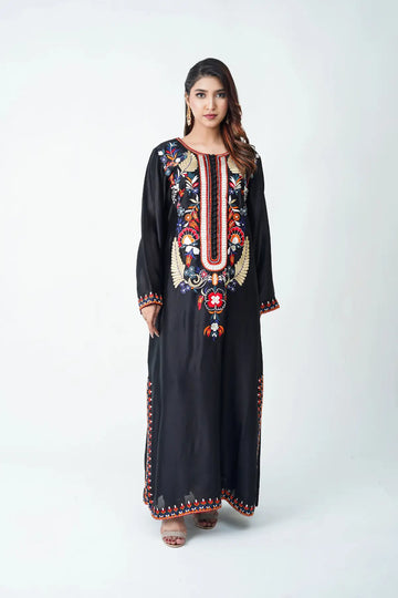 Anmol black sheesha silk heavy embroidered kaftan with pants Pakistani designer outfit by MariamRaj