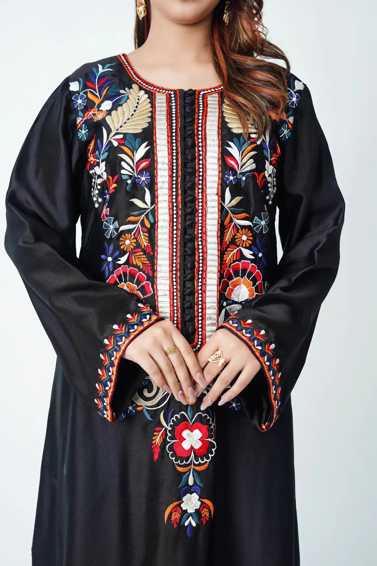 Anmol black sheesha silk heavy embroidered kaftan with pants Pakistani designer outfit by MariamRaj