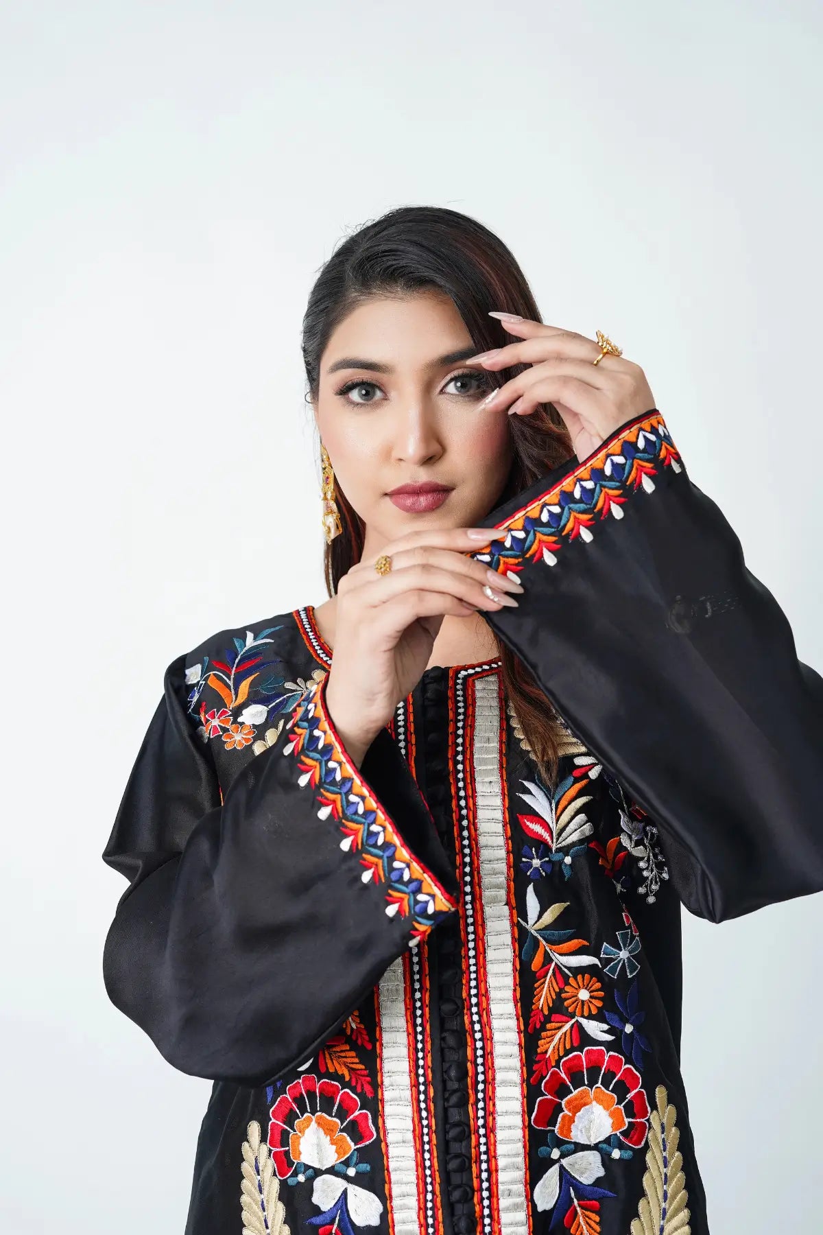 Anmol black sheesha silk heavy embroidered kaftan with pants Pakistani designer outfit by MariamRaj