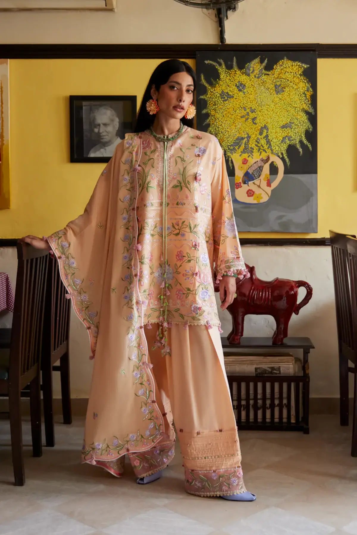 Zaha Apricot Mallow Bloom ZF26-09 stitched lawn 3PC suit with floral embroidery and voile dupatta