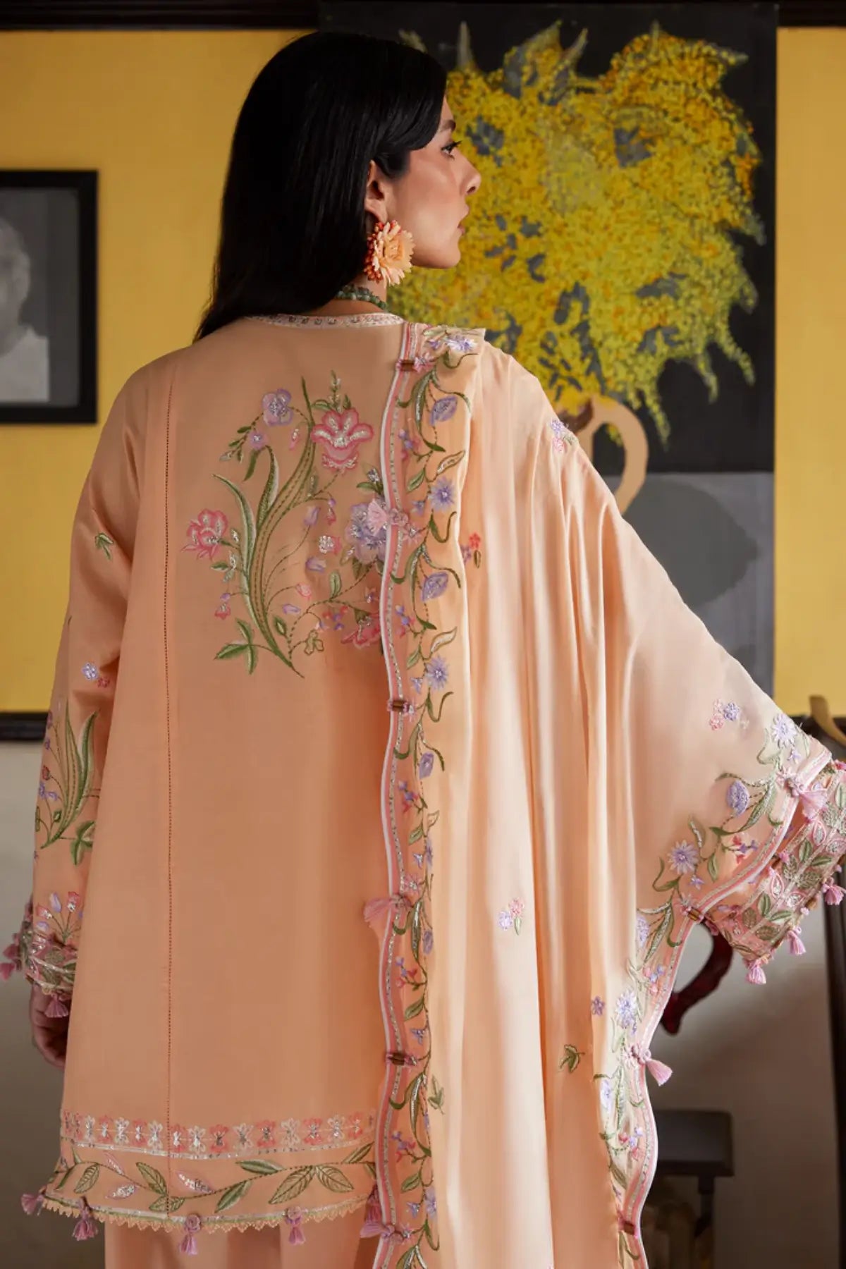 Zaha Apricot Mallow Bloom ZF26-09 stitched lawn 3PC suit with floral embroidery and voile dupatta