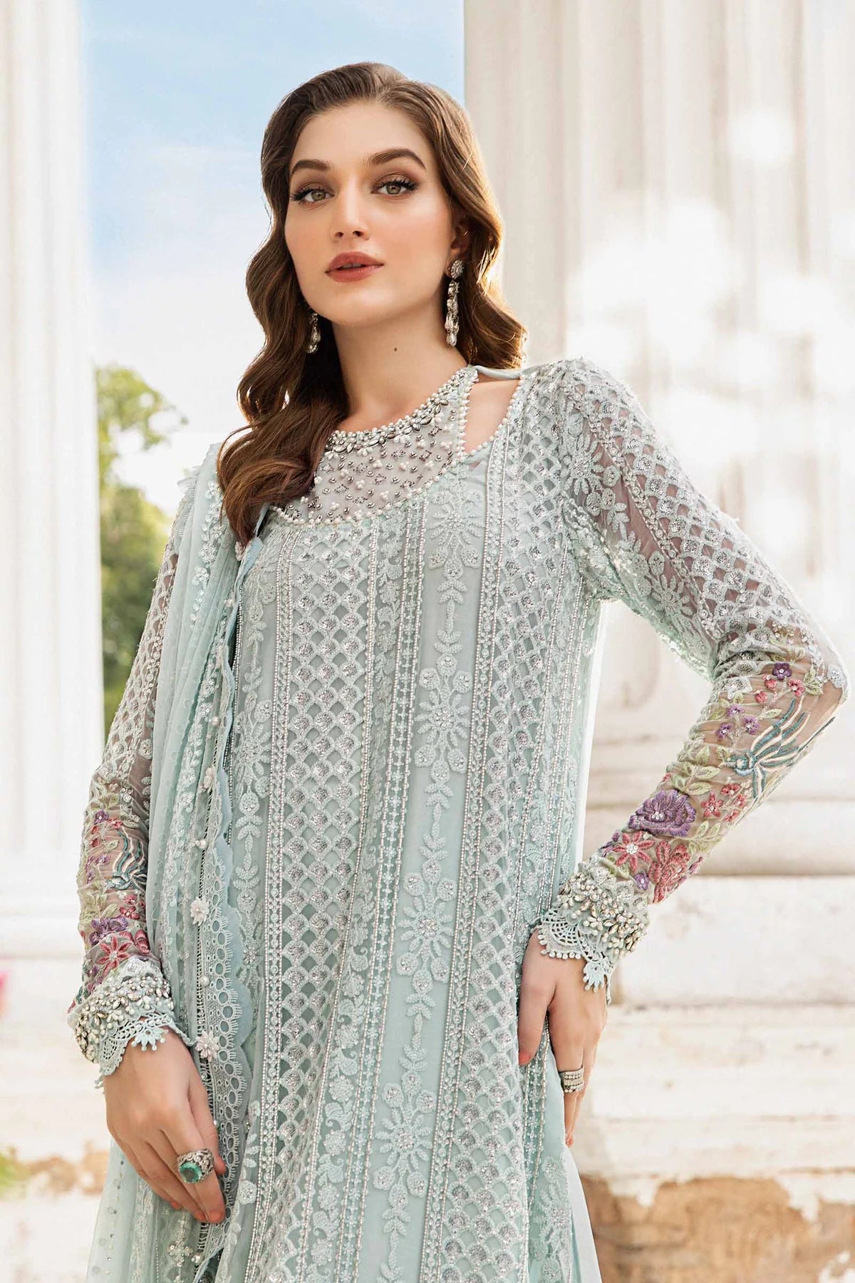 Aqua Unstitched Suit - Maria B Chiffon Collection