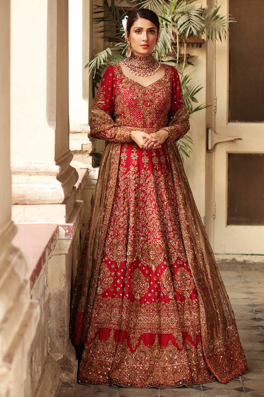 Arezou-Antique Gold and Red Pakistani Wedding Dress