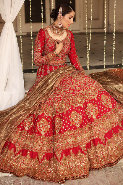 Arezou-Antique Gold and Red Pakistani Wedding Dress