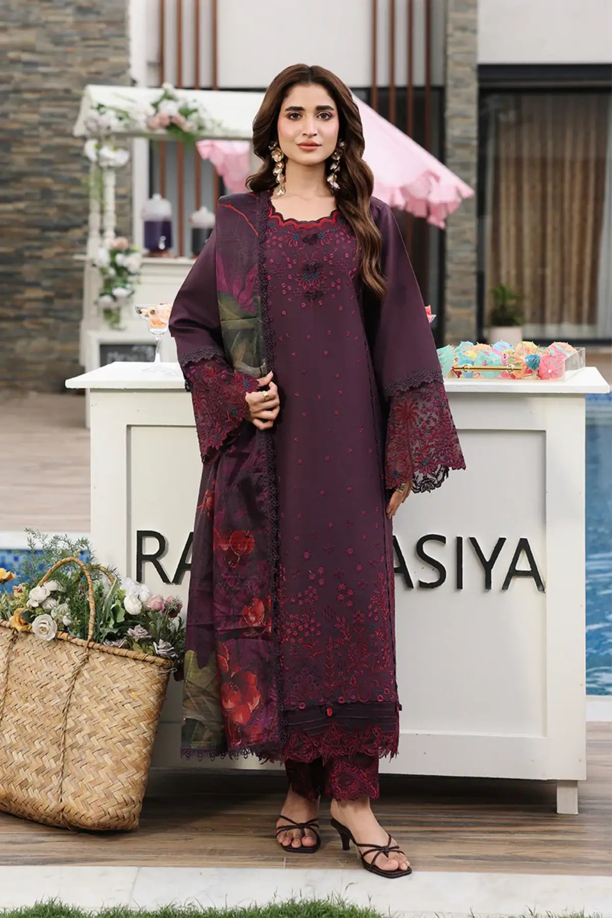 Arezou by Rang Rasiya Terracotta Designer Lawn Stitched 3PC Suit with Printed Tasser Silk Dupatta