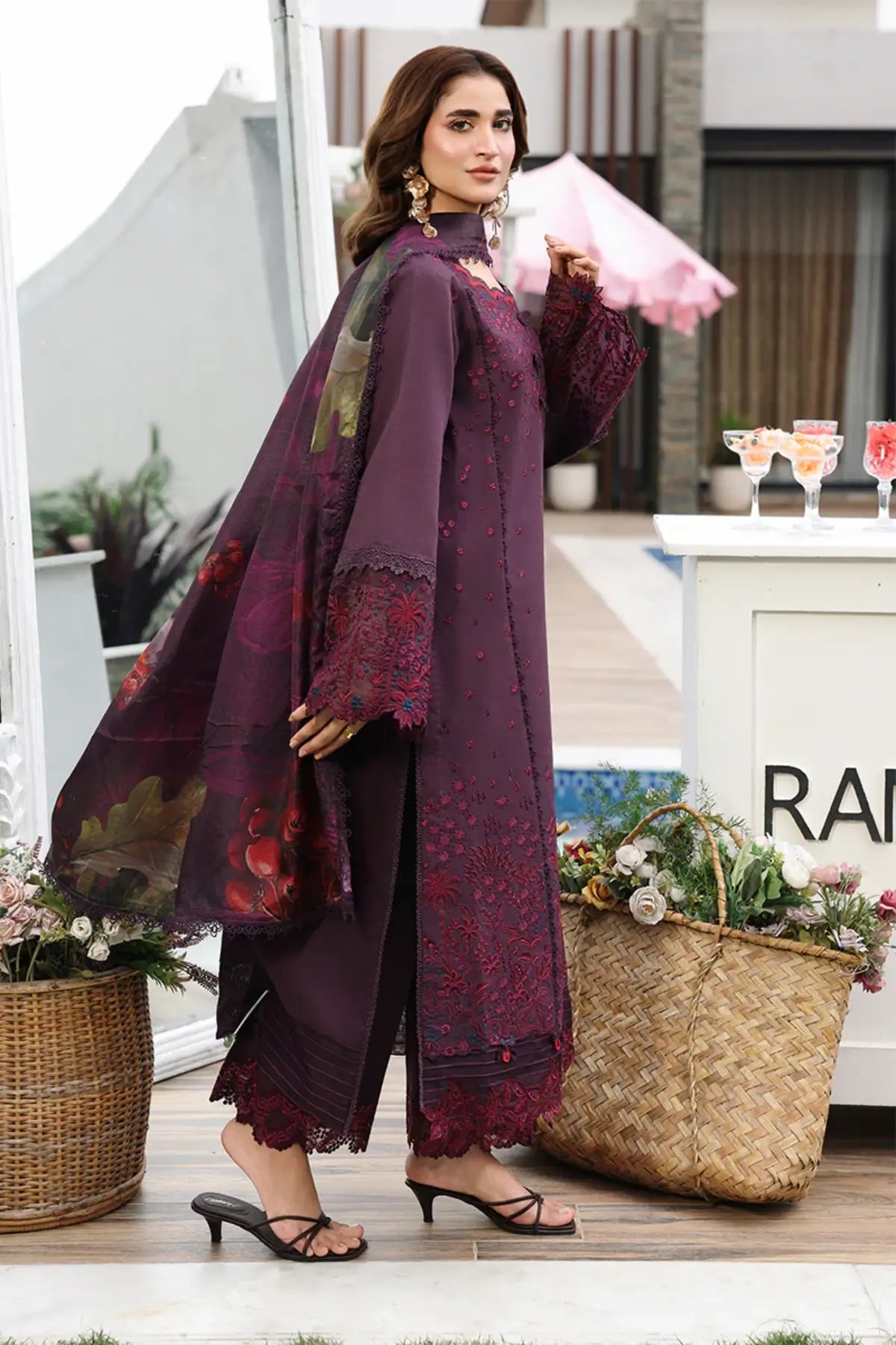Arezou by Rang Rasiya Terracotta Designer Lawn Stitched 3PC Suit with Printed Tasser Silk Dupatta