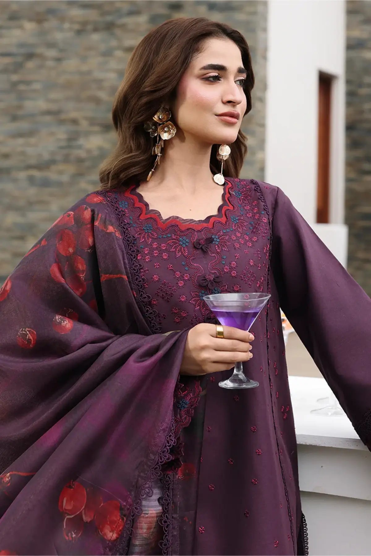 Arezou by Rang Rasiya Terracotta Designer Lawn Stitched 3PC Suit with Printed Tasser Silk Dupatta