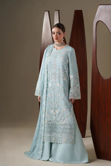 Aria Emaan Adeel Nouvelle Luxury Chiffon Sky Blue Embroidered Stitched 3PC Suit | Pakistanimoda