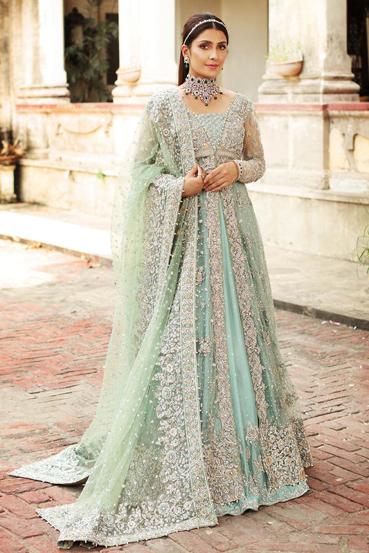 Ariana-Aqua Long Gown with Mint Net Dupatta for Brides