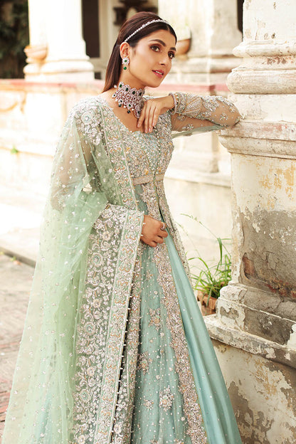 Ariana-Aqua Long Gown with Mint Net Dupatta for Brides