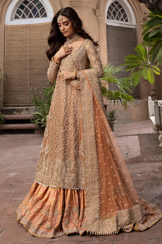 Arjumand-Traditional Rose Gold Bridal Ensemble with Farshi Lehenga