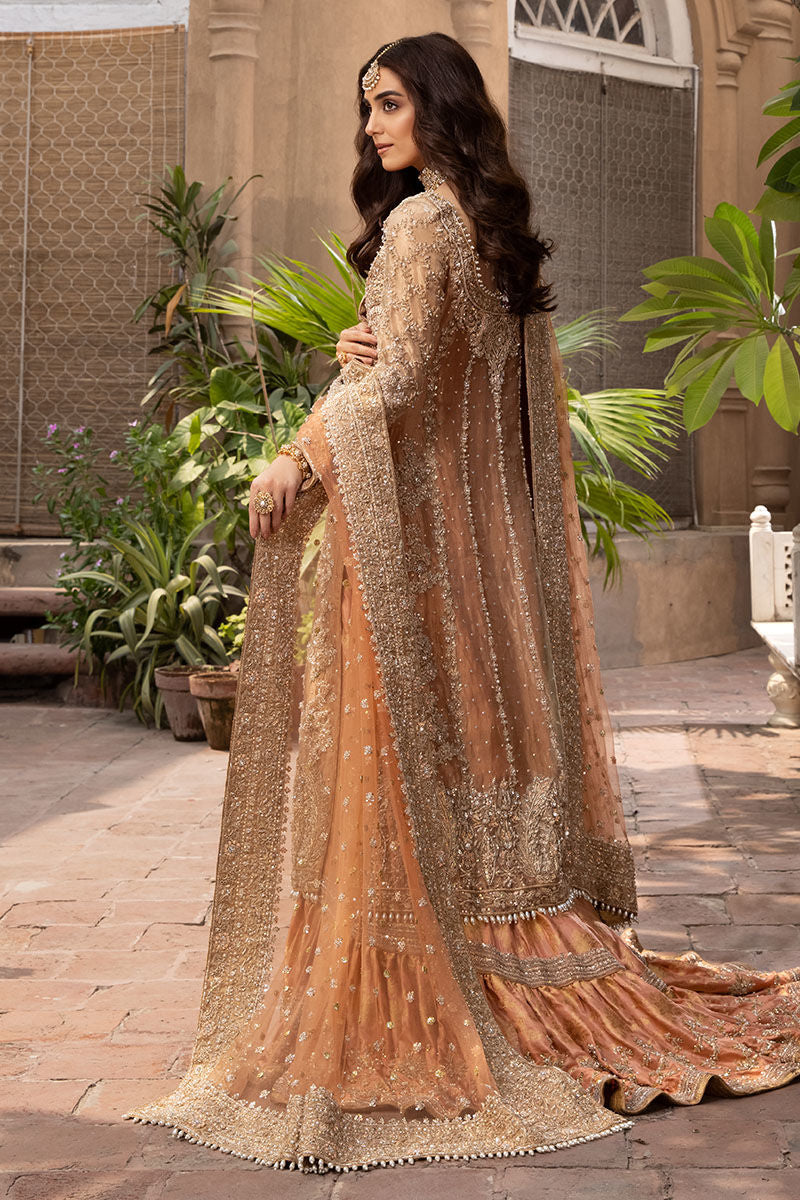 Arjumand-Traditional Rose Gold Bridal Ensemble with Farshi Lehenga