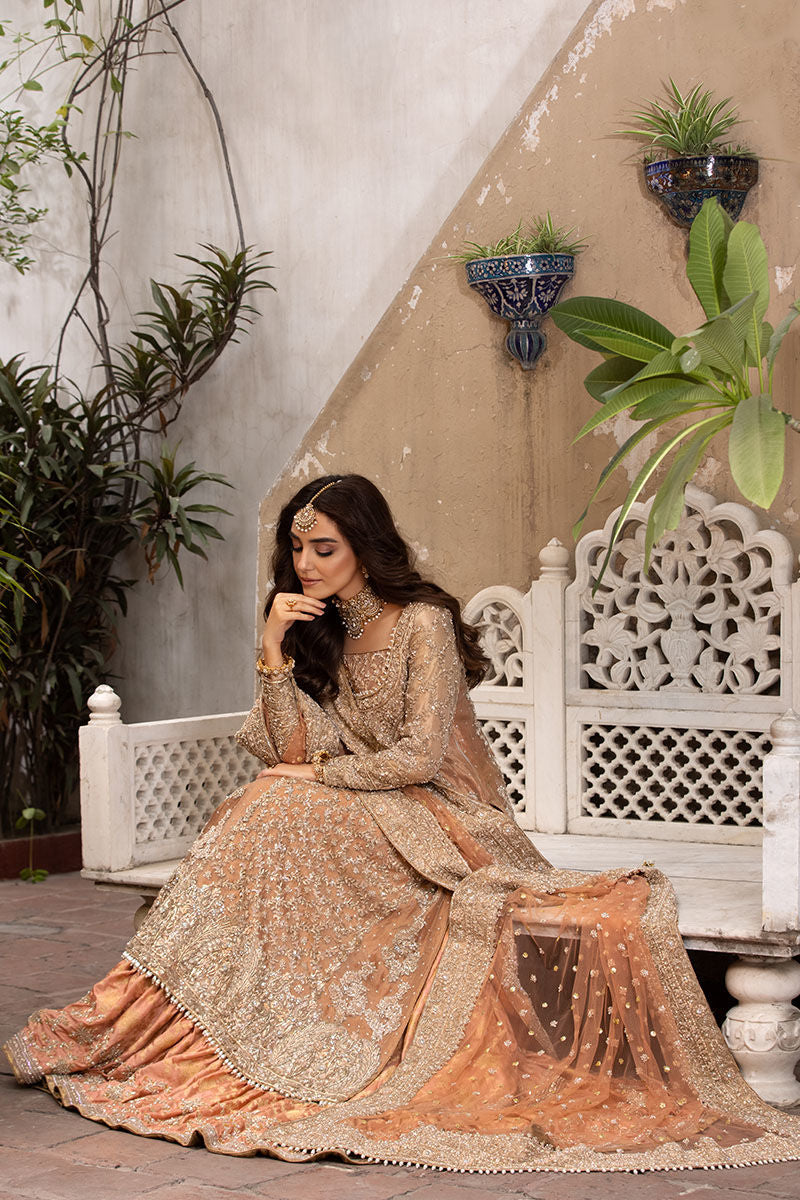 Arjumand-Traditional Rose Gold Bridal Ensemble with Farshi Lehenga