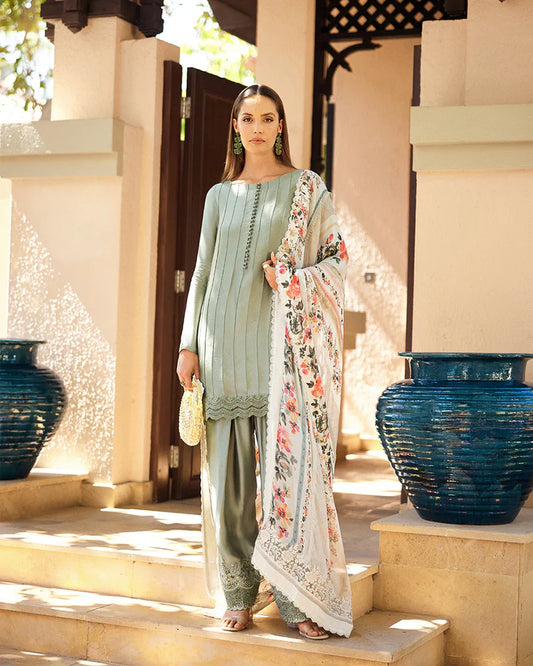 Arnett- Sage Green Silk Shalwar Kameez Outfit By- Faiza Saqlain