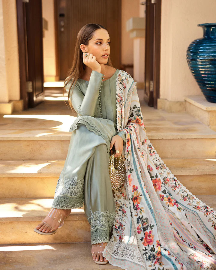 Arnett- Sage Green Silk Shalwar Kameez Outfit By- Faiza Saqlain