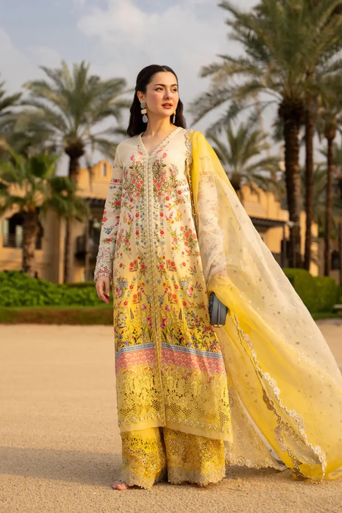 Faiza Saqlain Arta bright yellow embroidered lawn 3PC suit
