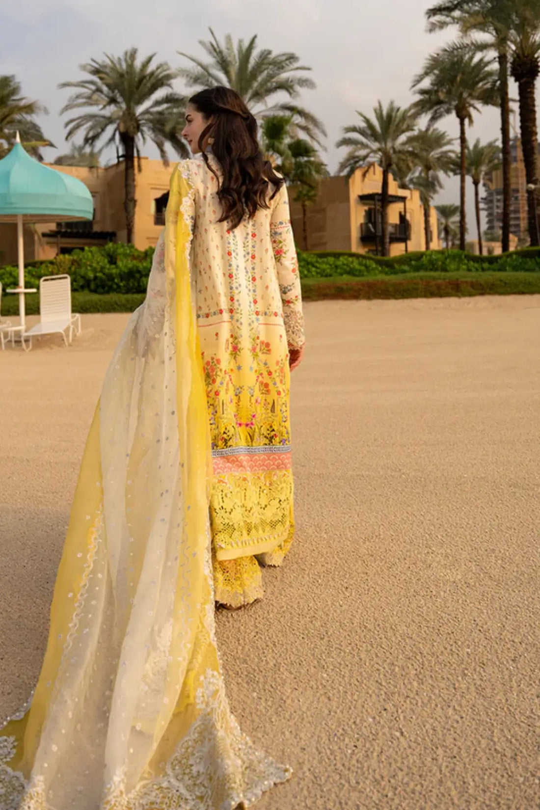 Faiza Saqlain Arta bright yellow embroidered lawn 3PC suit