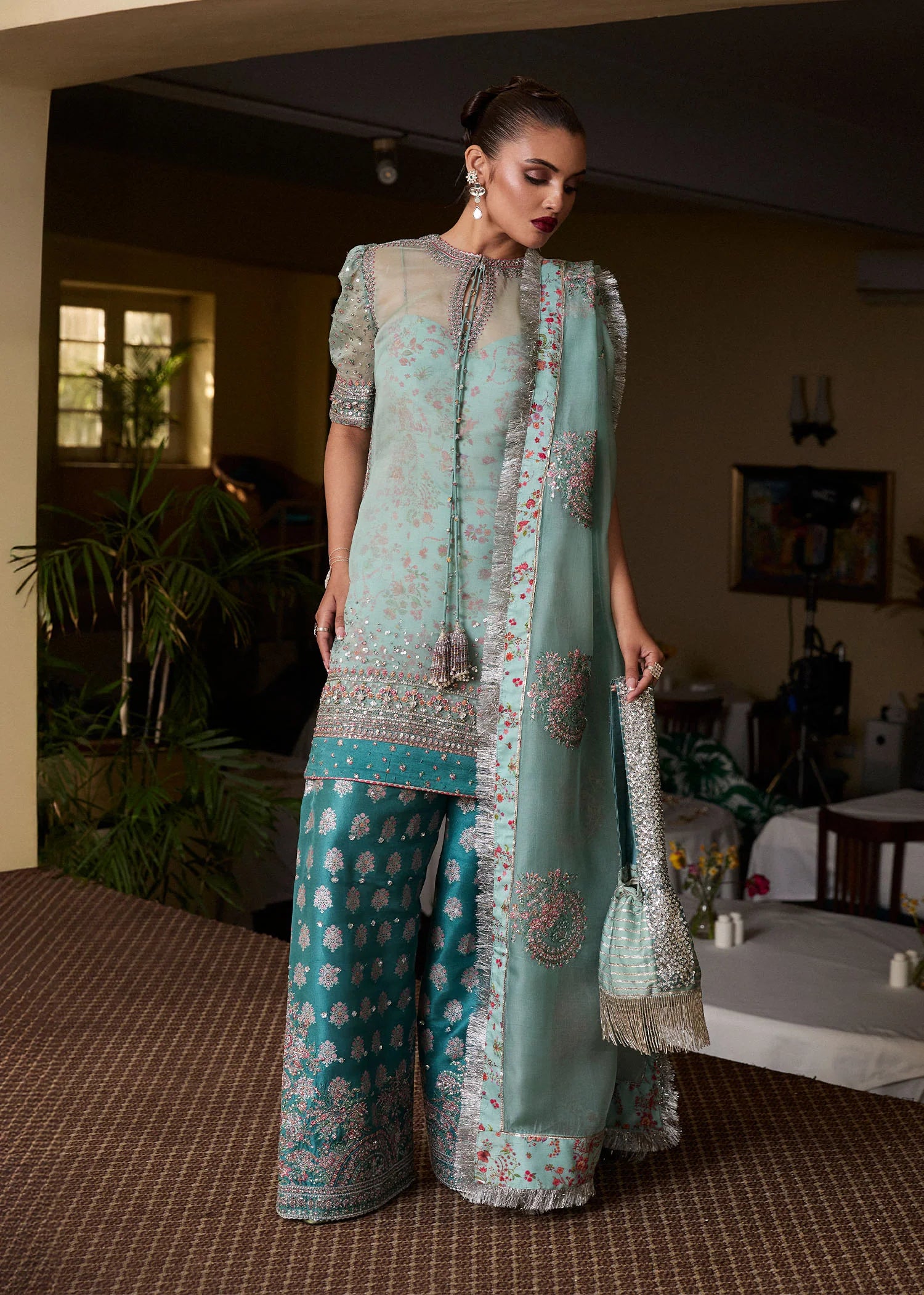 Artes- Pakistani Designer Ice Blue Ensemble For Eid Wear By- Hussain Rehar
