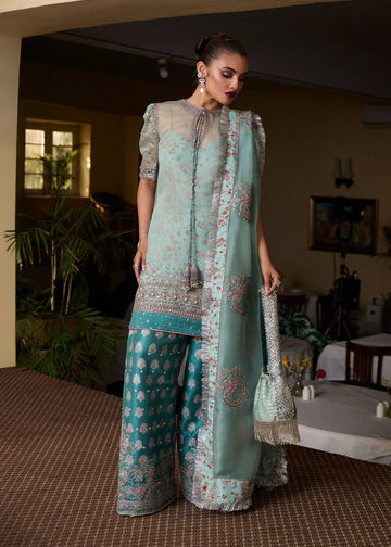 Artes- Pakistani Designer Ice Blue Ensemble For Eid Wear By- Hussain Rehar
