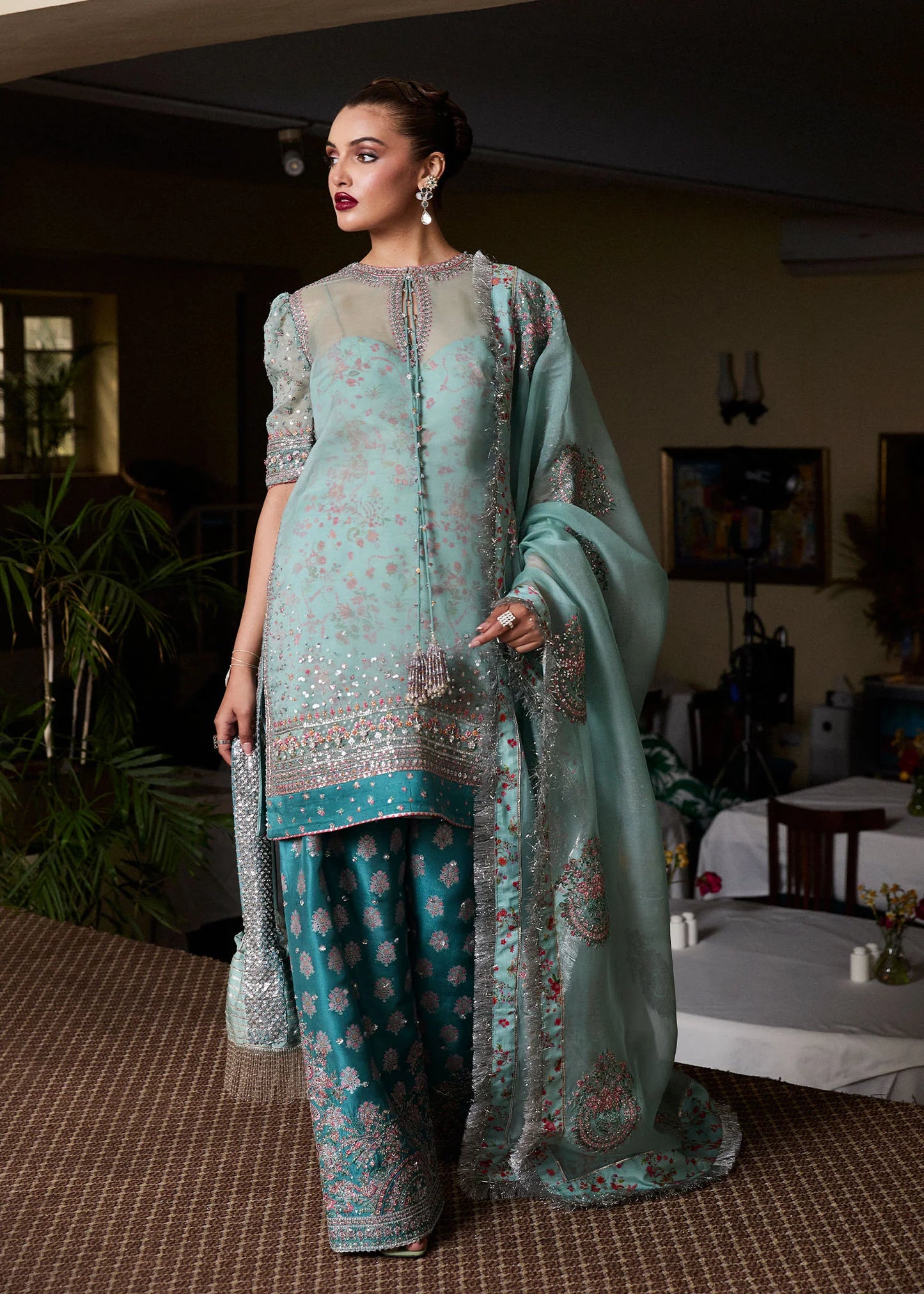 Artes- Pakistani Designer Ice Blue Ensemble For Eid Wear By- Hussain Rehar