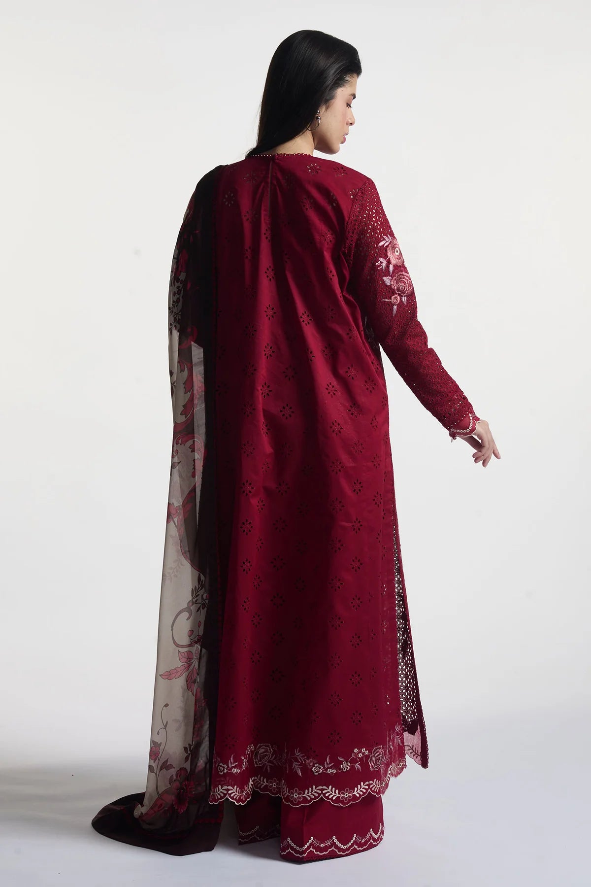 Asa-5B- Embroidered Deep Maroon Lawn Ensemble By- Zara Shahjahan