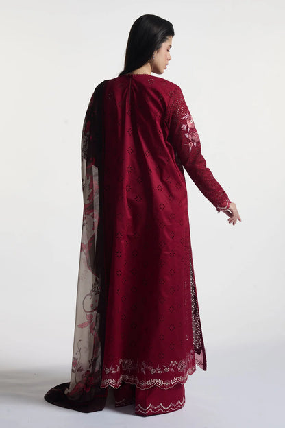 Asa-5B- Embroidered Deep Maroon Lawn Ensemble By- Zara Shahjahan