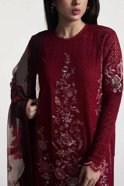 Asa-5B- Embroidered Deep Maroon Lawn Ensemble By- Zara Shahjahan