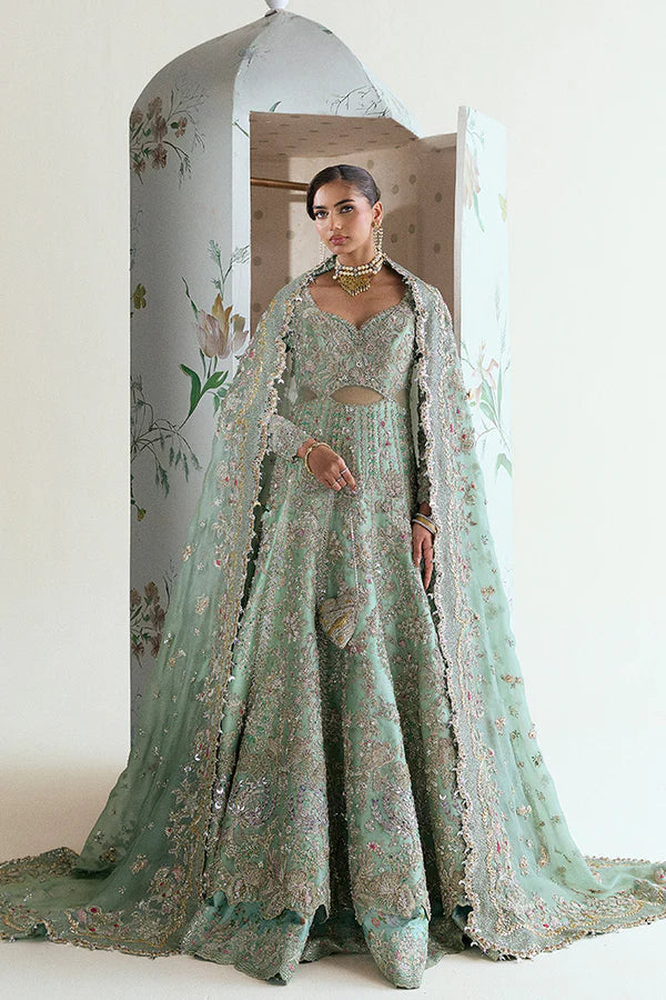 Sage green wedding outfit with raw silk lehenga – Ashal by Suffuse