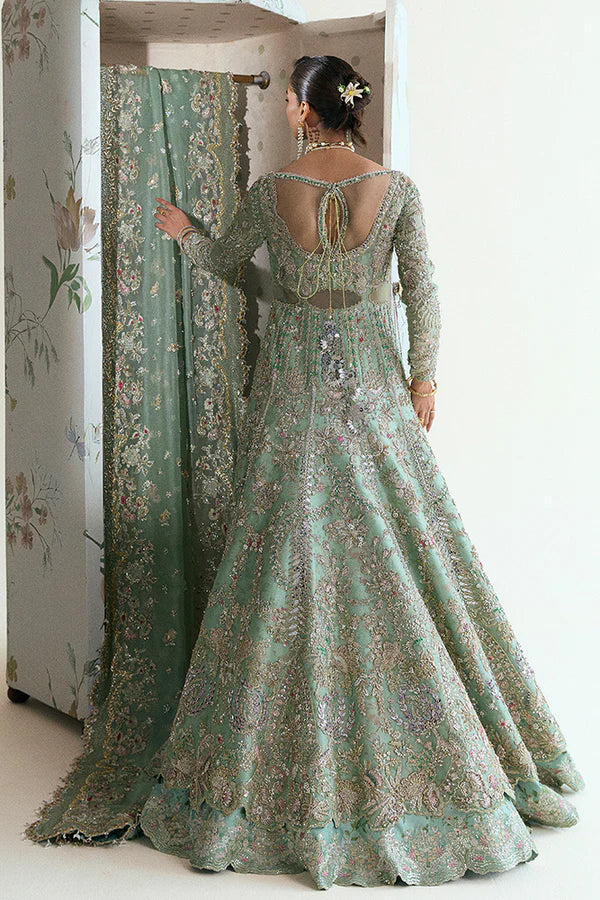 Sage green wedding outfit with raw silk lehenga – Ashal by Suffuse