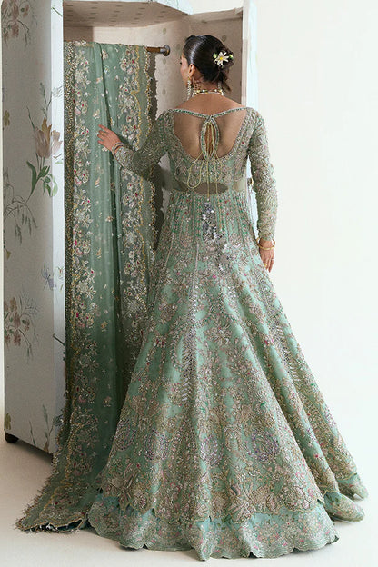 Sage green wedding outfit with raw silk lehenga – Ashal by Suffuse