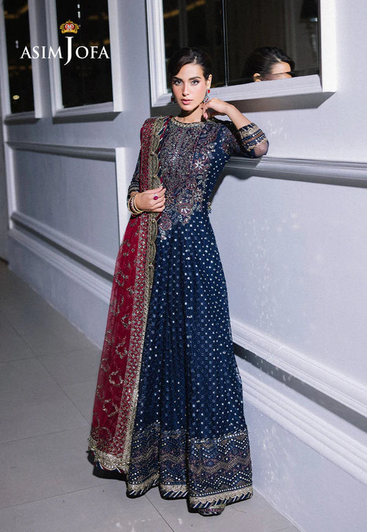 Asim Jofa-AJFF-05 Traditional Embroidered Net Frock and Dupatta