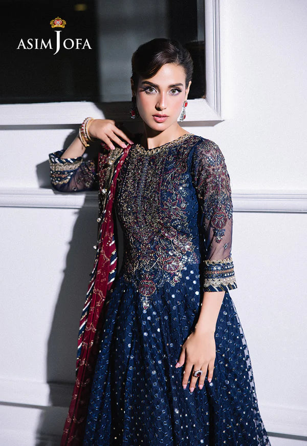 Asim Jofa-AJFF-05 Traditional Embroidered Net Frock and Dupatta